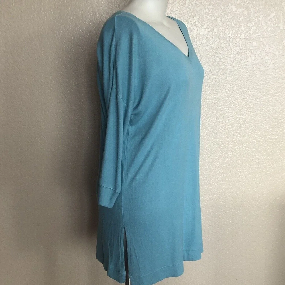 Soft Surroundings Ribbed Tunic Knit V-Neck Top Size L Blue - Picture 4 of 8